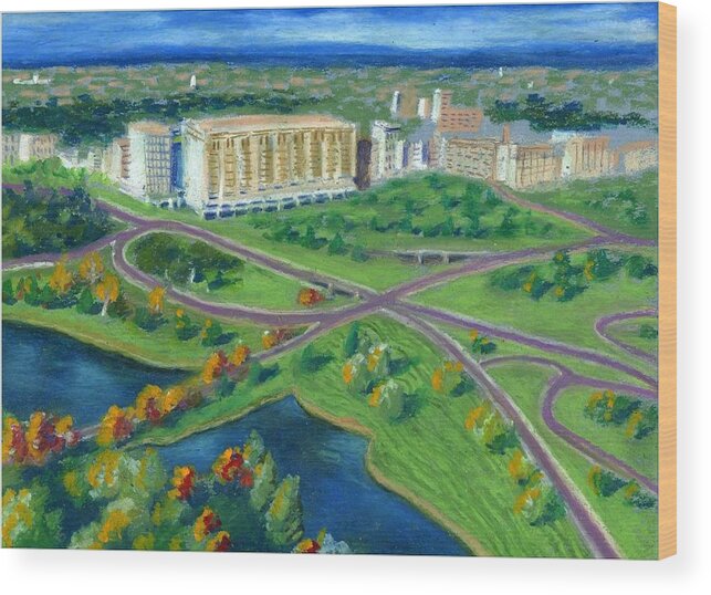  Wood Print featuring the painting Birdview of WUSTL by Ping Yan