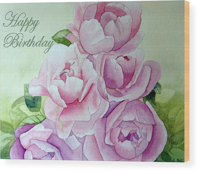 Roses Peonies Wood Print featuring the painting Birthday Peonies by Laurel Best