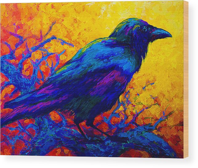 Crows Wood Print featuring the painting Black Onyx - Raven by Marion Rose