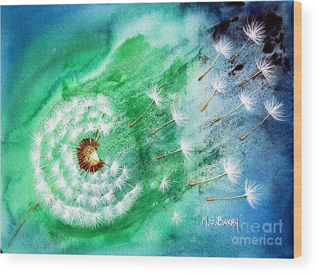 Dandelion Art Wood Print featuring the painting Blown Away by Maria Barry