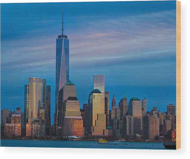 Nyc Wood Print featuring the photograph Blue Sunset at the World Trade Center by Eleanor Abramson