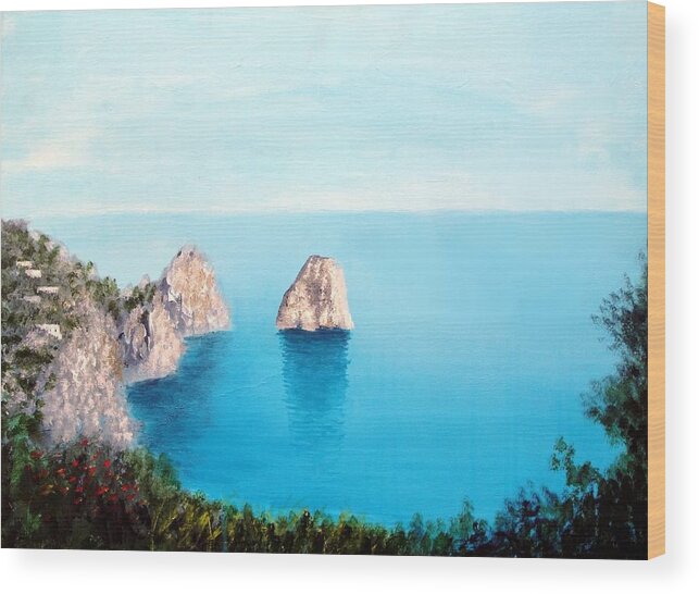 Capri Capri Capri Italy Mediterranean Coastal Art Wood Print featuring the painting Blue Waters Of Capri by Larry Cirigliano