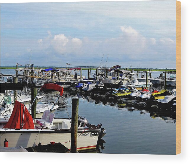 Pontoon Rentals Wood Print featuring the photograph Boat Moorings and Rentals in Wildwood New Jersey by Linda Stern