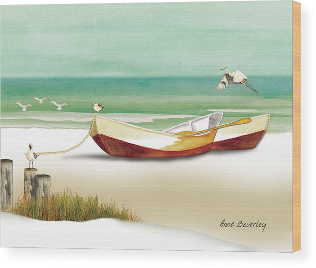 Ocean Wood Print featuring the painting Boats for Rent by Anne Beverley-Stamps