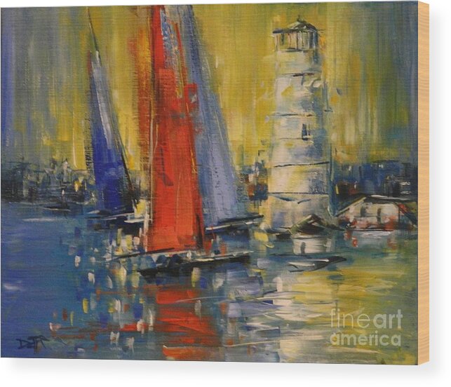 Boston Wood Print featuring the painting Boston Light by Dan Campbell