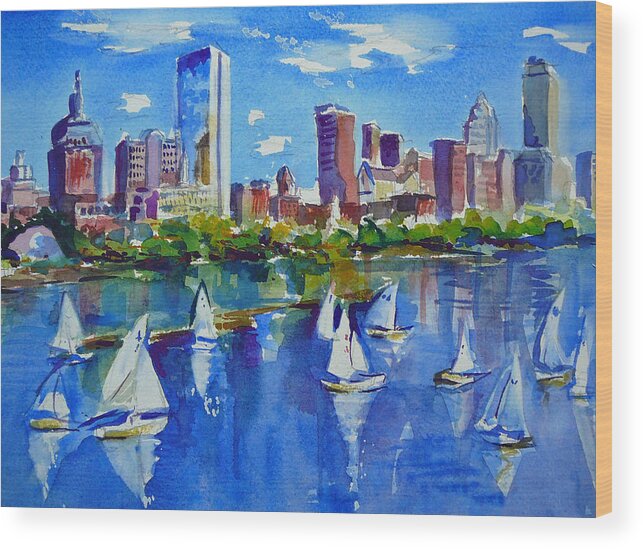 Boston Wood Print featuring the painting Boston Skyline by Diane Bell