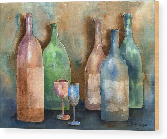 Bottle Wood Print featuring the painting Bottles by Arline Wagner