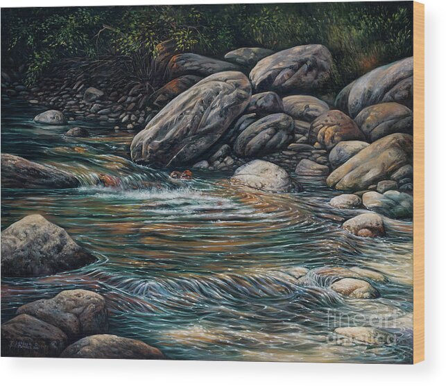 Landscape Wood Print featuring the painting Boulders at Jemez by Ricardo Chavez-Mendez