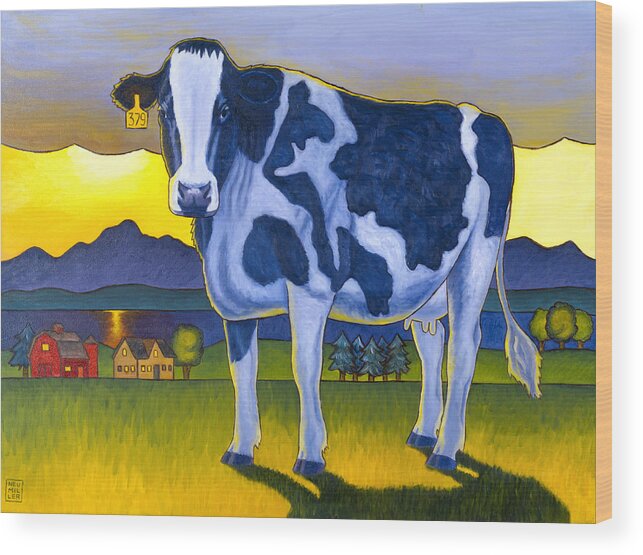 Cow Wood Print featuring the painting Bovine Whidbey by Stacey Neumiller