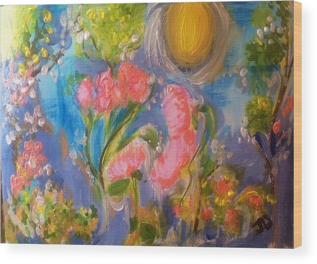 Sun Wood Print featuring the painting Breathing in the sunlight by Judith Desrosiers