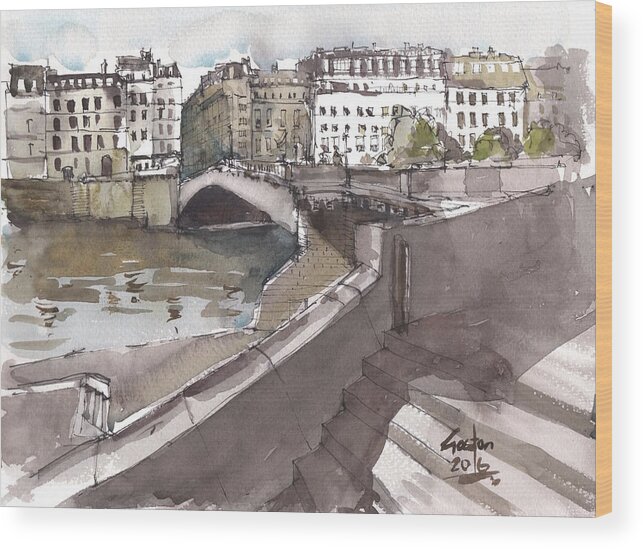 Paris Wood Print featuring the painting Bridging the Seine by Gaston McKenzie