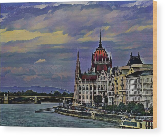 Building Wood Print featuring the painting Budapest Parliament Building by Russ Harris