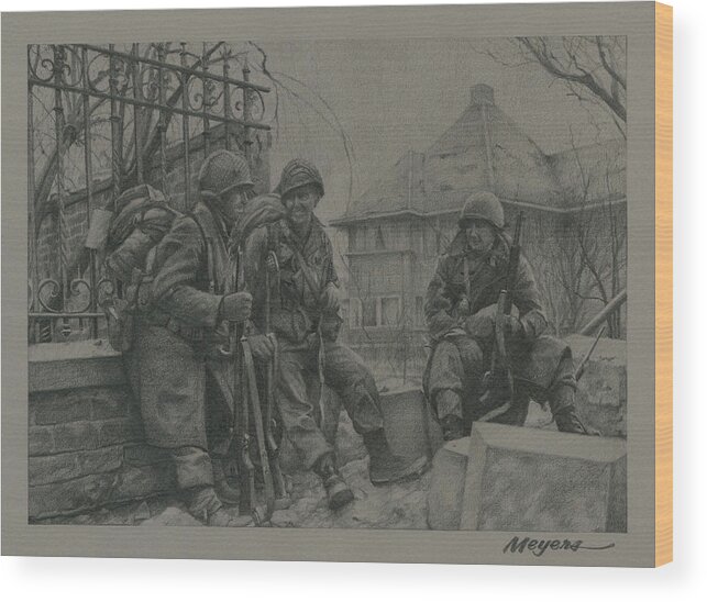 Us Army Wood Print featuring the drawing Buddies by Wade Meyers