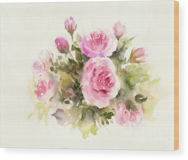 Bunch Of Roses Wood Print featuring the painting Bunch of roses by Asha Sudhaker Shenoy