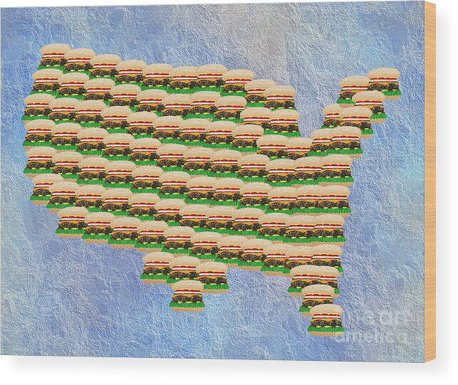 Abstract Wood Print featuring the digital art Burger Town USA Map by Andee Design