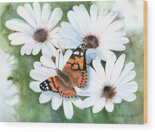 Butterfly Wood Print featuring the painting Butterfly On A Daisy by Arline Wagner
