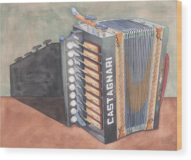 Button Wood Print featuring the painting Button Accordion Two by Ken Powers