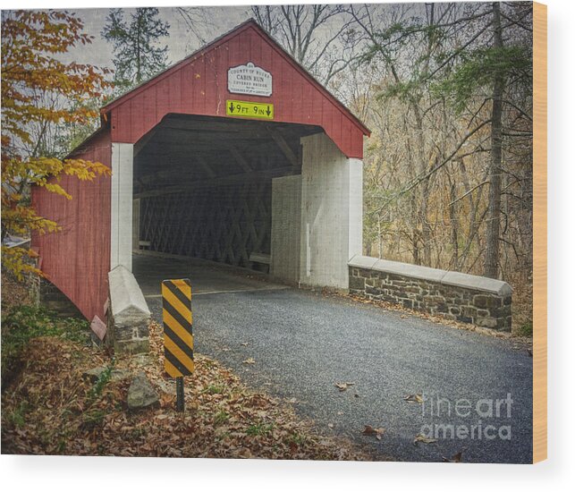 (day Or Daytime) Wood Print featuring the photograph Cabin Run Covered Bridge by Debra Fedchin