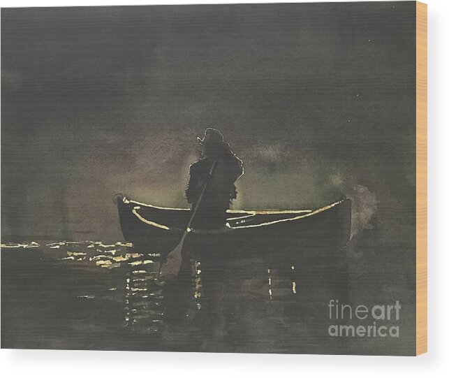 Canoeing Wood Print featuring the painting Canoeing alone by George Jacob