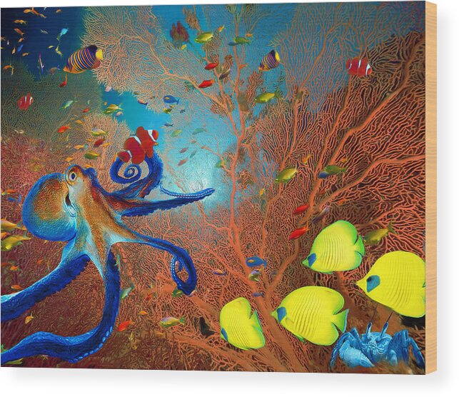 Coral Reef Wood Print featuring the digital art Caribbean Coral Reef by Sandra Selle Rodriguez