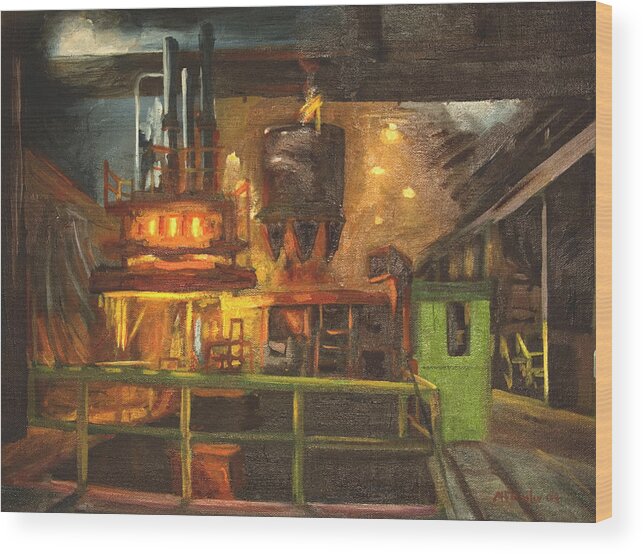 Factory Wood Print featuring the painting Charging the Arc Furnace by Martha Ressler
