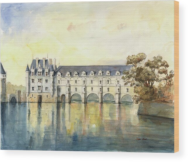 Chateau De Chenonceau Wood Print featuring the painting Chateau de Chenonceau by Juan Bosco