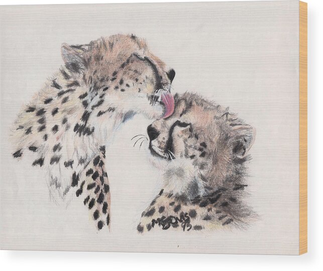 Cheetahs Wood Print featuring the drawing Cheetah Love by Marqueta Graham