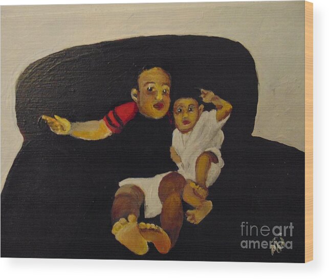 Babies Wood Print featuring the painting Cherubs by Saundra Johnson