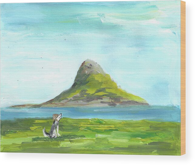 Hawaii Wood Print featuring the painting Chinamans Hat Island by Karen Ferrand Carroll