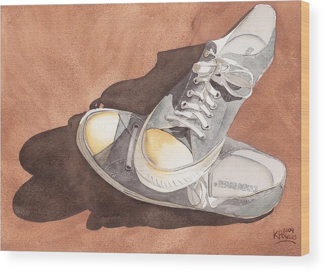 Shoes Wood Print featuring the painting Chucks by Ken Powers