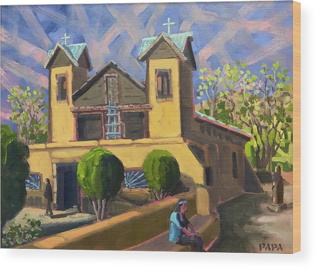 Spanish Church Wood Print featuring the painting Church at Chimayo by Ralph Papa