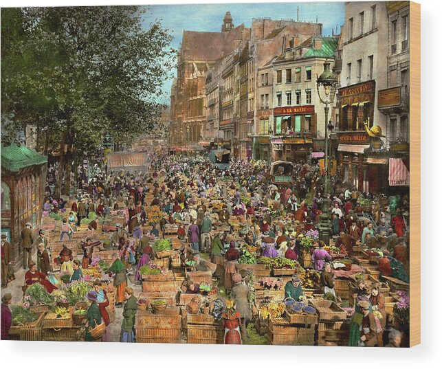 Market Wood Print featuring the photograph City - France - Les Halles de Paris 1920 by Mike Savad