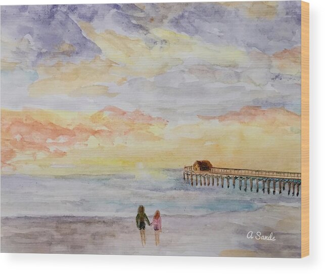 Sisters Wood Print featuring the painting Cocoa Beach Sunrise by Anne Sands