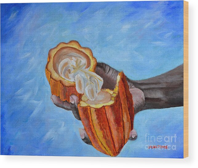 Grenada Wood Print featuring the painting Cocoa Pod In Hand v2 by Laura Forde