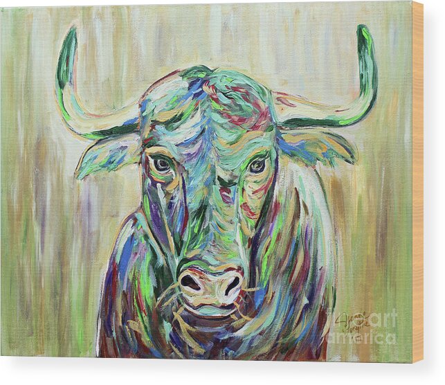 Usf Bull Wood Print featuring the painting Colorful Bull by Jeanne Forsythe