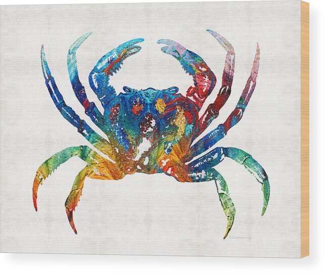 Crab Wood Print featuring the painting Colorful Crab Art by Sharon Cummings by Sharon Cummings