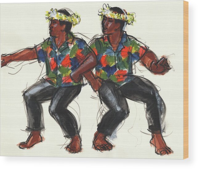 Dance Wood Print featuring the painting Cook Islands Ute Dancers by Judith Kunzle