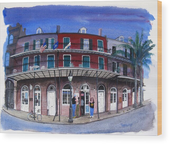 Street Scene Wood Print featuring the painting Coop's Place by Tom Hefko