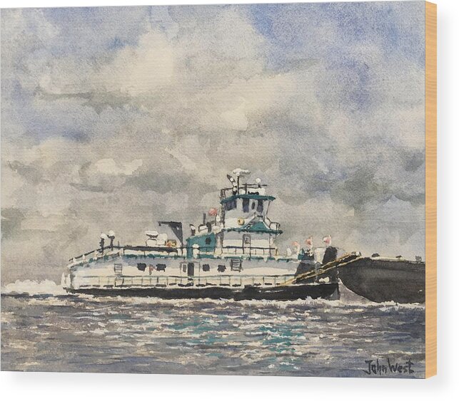 Corpus Christi Wood Print featuring the painting Corpus Christi Tugboat by John West