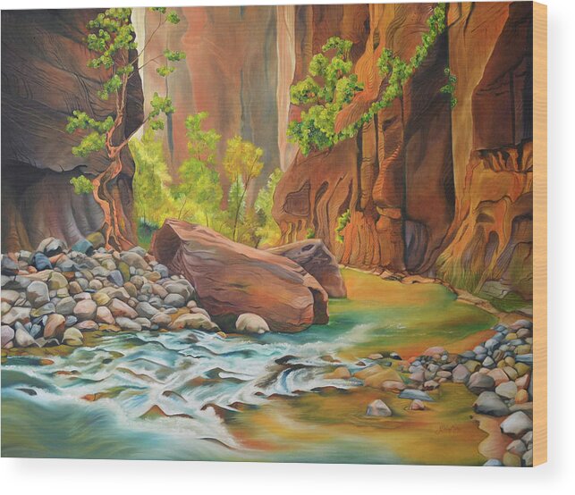 Zion Wood Print featuring the painting Creek in Zion by Sabrina Motta