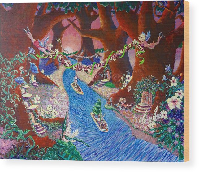 Fairies Wood Print featuring the painting Creekside Fairy Celebration by Jeanette Jarmon