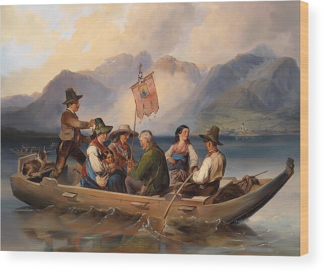 Johann Matthias Ranftl Wood Print featuring the painting Crossing Wolfgangsee by Johann Matthias Ranftl