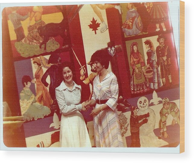  Wood Print featuring the photograph Darcy Mcgee Heritage Montreal Mural With Carole Spandau Art Teacher And Marie Paule Gill by Carole Spandau