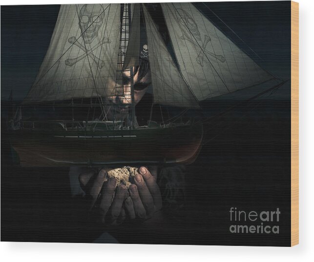 Ship Wood Print featuring the digital art Dark Adventure by Jorgo Photography