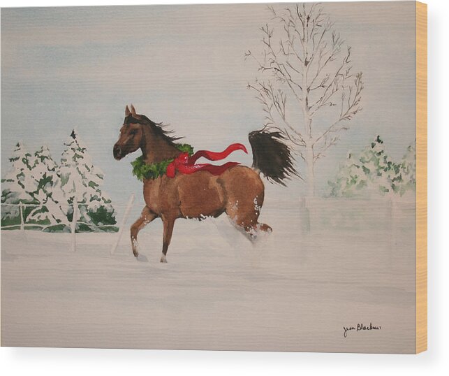 Horse Wood Print featuring the painting Dashing Thru The Snow by Jean Blackmer