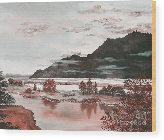 Pacific Northwest Wood Print featuring the painting Orange Dawn by Lisa Debaets
