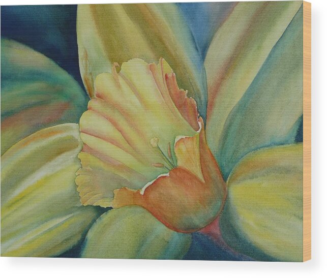Flower Wood Print featuring the painting Dazzling Daffodil by Ruth Kamenev