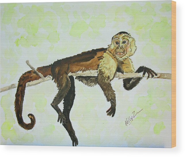 Monkey Wood Print featuring the painting Debonair by Kelly Smith