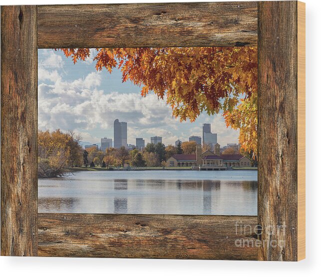 Windows Wood Print featuring the photograph Denver City Skyline Barn Window View by James BO Insogna