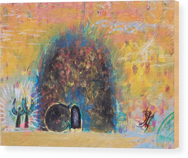 Abstract Wood Print featuring the painting Detail of Empty Tomb by Anne Cameron Cutri